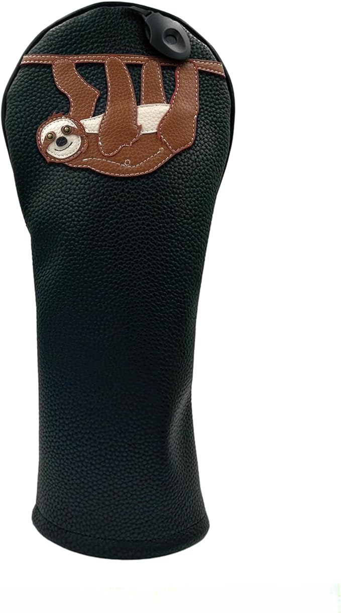 Sloth PU Leather Golf Club Covers Driver Headcovers Fairway Woods Hybrid Protector with Interchangeable Number Tag