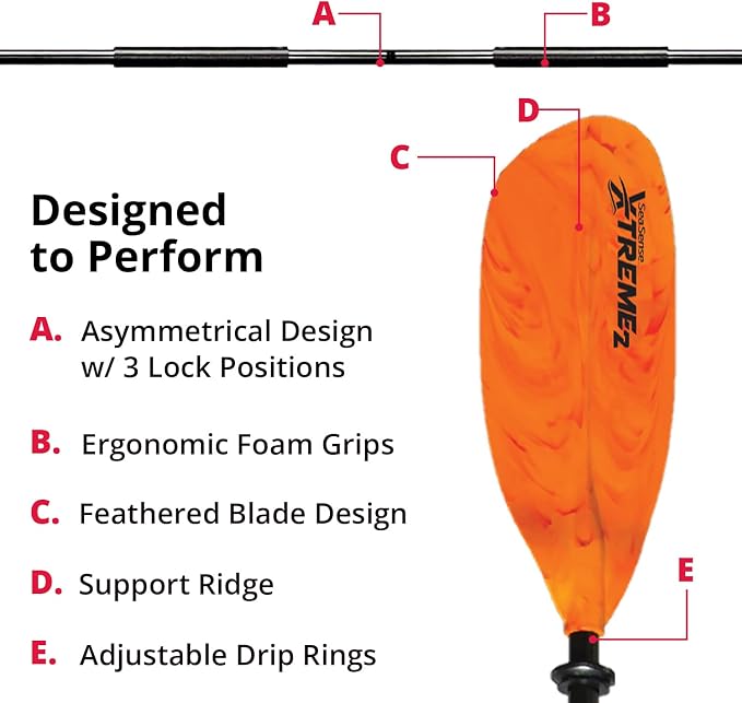 SeaSense Xtreme 2 Kayak Paddle, 96” - Fiberglass Reinforced Nylon Blades, 2-Piece Construction - Great for Sport, Sea, Whitewater, Recreational & Fishing Kayaking