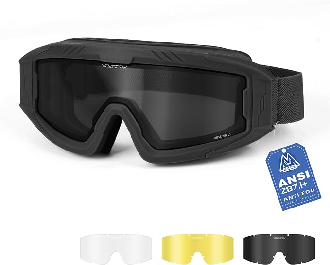 Airsoft Goggles OTG, ANSI Z87.1+ Anti-Fog Tactical Safety Goggles, Impact-Resistant Dust-Proof Eye Protection
