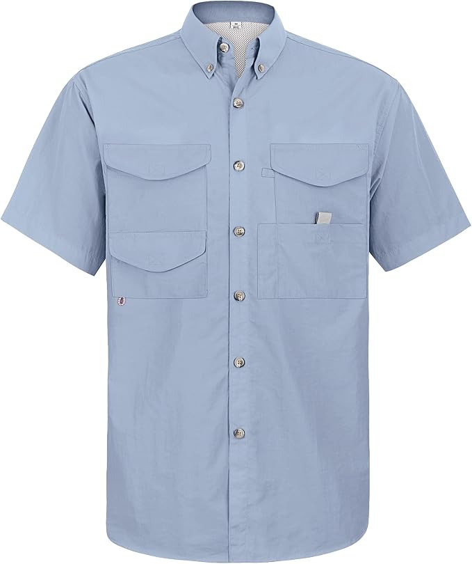 Alimens & Gentle Short Sleeve Fishing Shirt Wicking Fabric Sun Protection Casual Button Down Shirts