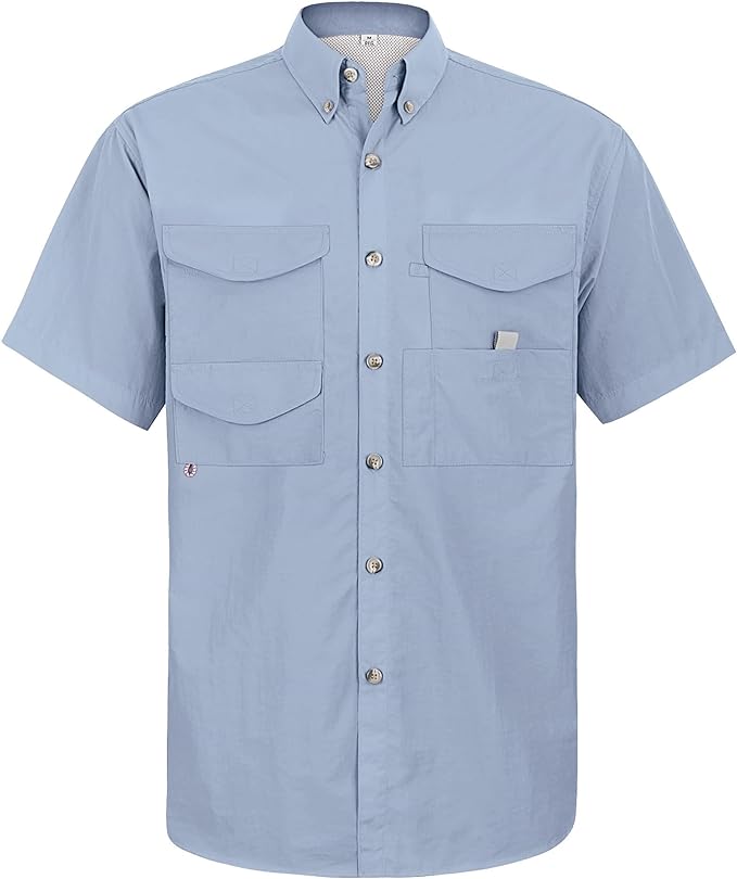 Alimens & Gentle Short Sleeve Fishing Shirt Wicking Fabric Sun Protection Casual Button Down Shirts
