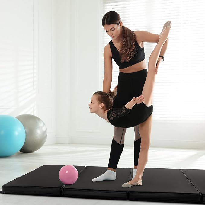 Goplus Gymnastics Mat, Folding Tumbling Mat with Carry Handles, Hook & Loop Fasteners, 4 Panels for Fitness Exercise Yoga Stretching Aerobics Workouts, Thick Gym Mats for Home