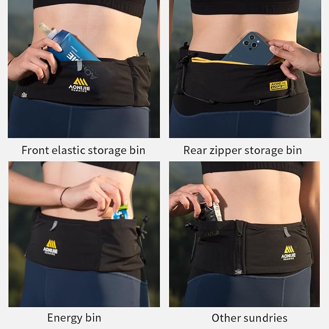 ICE FLAME Running Belt, Fitness and Running Fanny Pack for Women and Men, Waist Band Pack for Phone Keys Money, Moisture Wicking Storage Belt