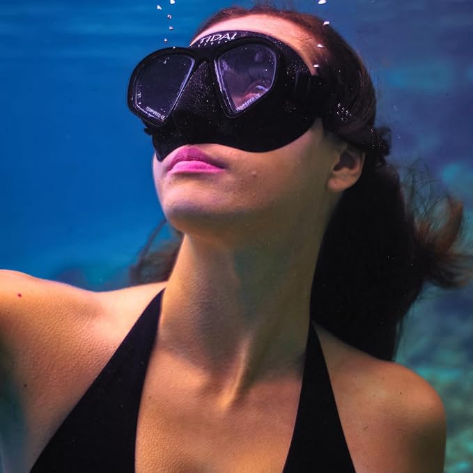 Tidal Freedive Mask - Aluma Pro with Advanced Anti-Fog Technology. Ultra Low Volume Mask for Freediving, Snorkeling and Scuba Diving. Tempered Glass Lens.