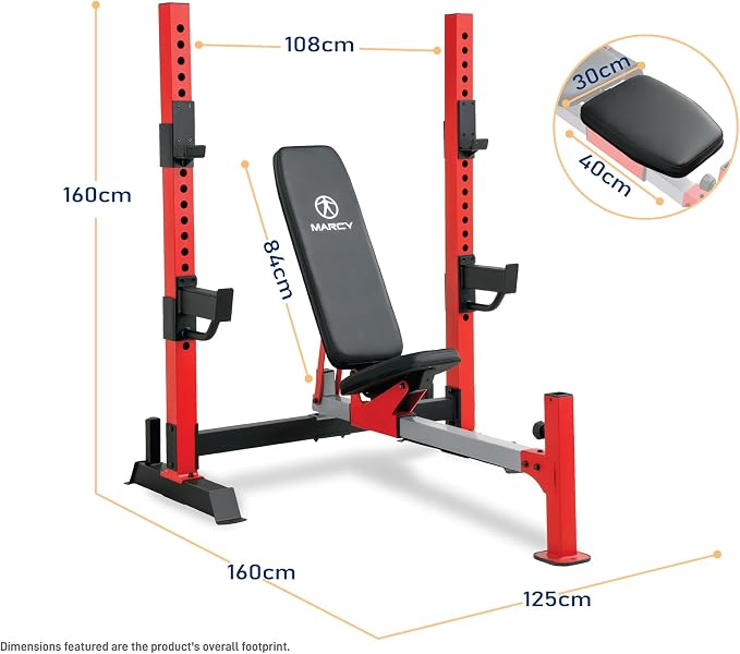 Marcy Deluxe Olympic Weight Bench with Adjustable Back & Bar Catch & Optional Arm Curl, Leg Developer, Lat Tower Attachments (Sold Separately), Personal Home Gym for Strength Training, Weightlifting