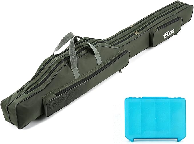 Fishing Rod Case with Fishing Tackle Box Portable Folding Rod Case Pole Reel Storage Bag Gears Organizer (150CM)