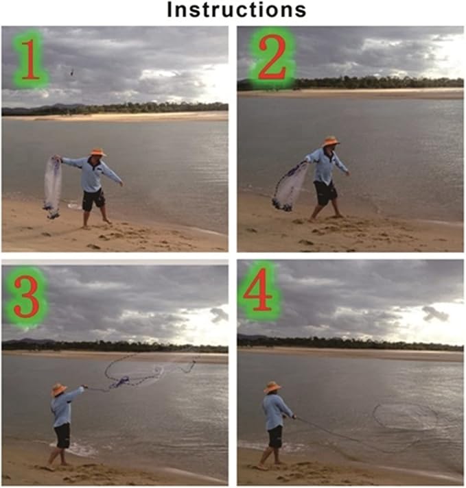 Cast Fishing Net with Aluminum Frame, 0.8 inch Mesh, 7.8-13.8 ft Diameter