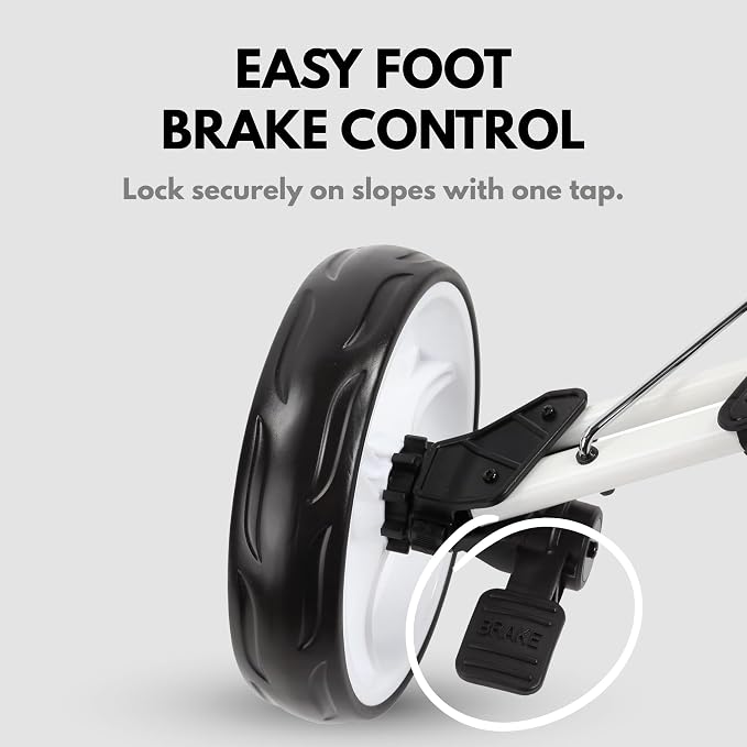 Qwik-Fold Golf Push Cart 4-Wheel with Foot Brake – 1-Second Fold Golf Trolley, Lightweight Aluminum Frame, Adjustable Handle, Ball-Bearing Wheels & Umbrella Holder