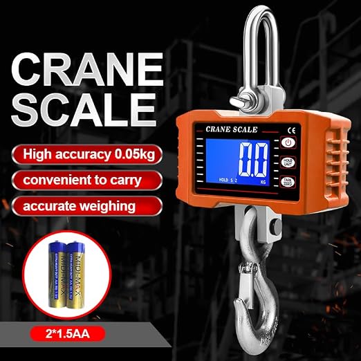Digital Crane Scale 2200lb/1000kg Heavy Duty Hanging Scale with LCD Backlight, High Precision Industrial Hanging Scale with Data Hold/Tare/Zero, CE Certified for Farm, Construction, Hunting, Fishing