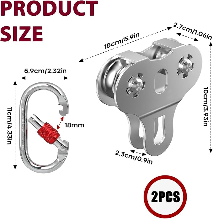 Zipline Pulley, 304 Stainless Steel Tandem Speed Double Pulley for 1/4 5/16 3/8 Cable Backyard Zipline, Hauling, Rigging and Commercial Purposes