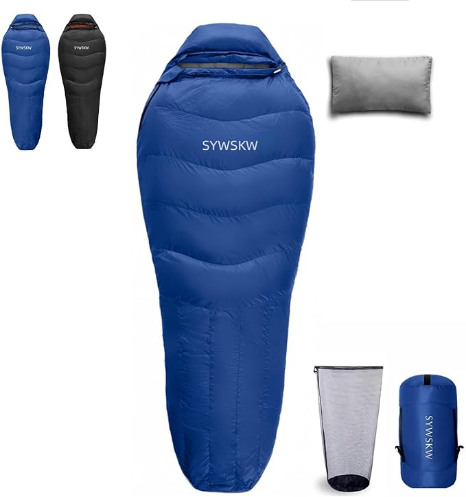 Down Sleeping Bag with Pillow for Backpacking,15℉ 5℉ 0℉ Wide Down Sleeping Bag (86.6 in x 33.5 in) for Adults,Youth Camping and Hiking Outdoor with 680FP Duck Down