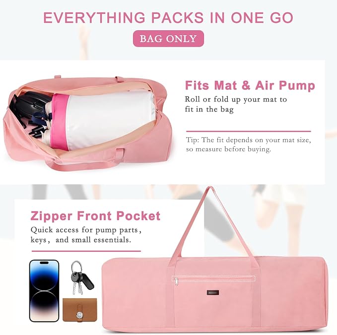 Gymnastics Air Mat Storage Bag, Portable Carry Case for Tumbling Mat & Air Pump, Heavy Duty Tumble Track Equipment Case with Handles for Training & Home Gym, Gymnastics Accessories, Pink (Bag Only)