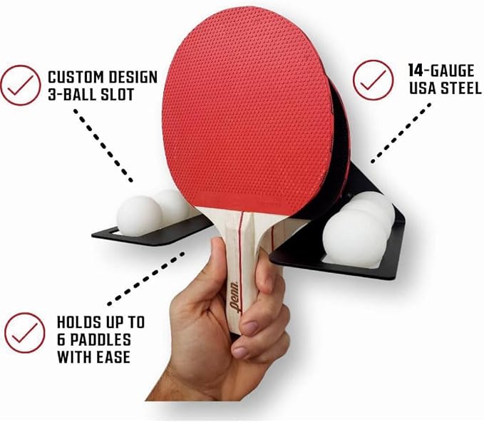 IRON AMERICAN Ping Pong Wall Rack Table Tennis Storage, Made in USA - 1.375 Inch Slot for Balls and 3.25 Inch Slot for Paddles, Ping Pong Ball Holder, Hardware Included 12 Pack