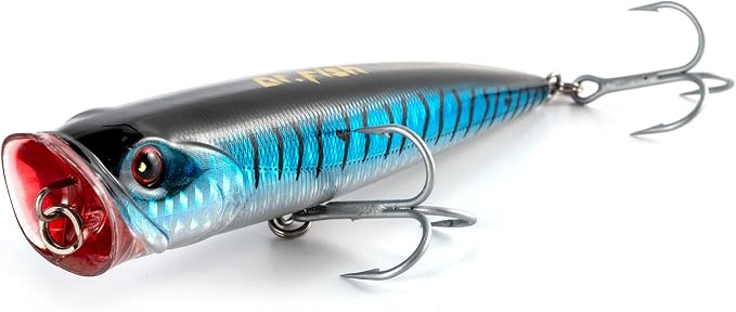 Dr.Fish Popper Saltwater Fishing Lures, 4/5.5 Inches GT Popper VMC Treble Hooks Surf Fishing Lures for Bass Striper Pike Salmon Offshore