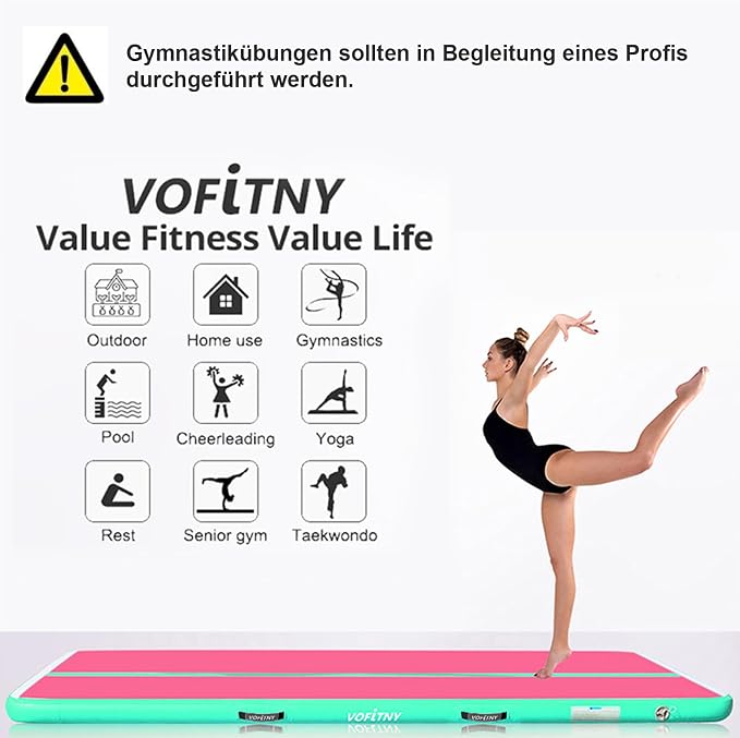 VOFiTNY All Purpose Gymnastics Mat 6.6/10/13/16/20 ft Sturdy Inflatable Tumble Track for Home/Gym