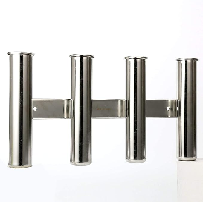 Amarine Made 4 Tube Fishing Rod Rack Mirror Finish Stainless Steel 316 Wall / Side Mounted Rod Holder for Boat Yacht