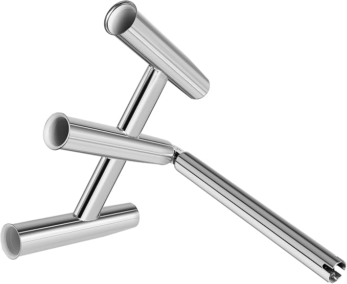NovelBee 3 Tube Fishing Rod Holders,Polished Stainless Steel Trident Outrigger Stylish Rod Holder,Adjustable Kite Fishing Mount 3-Rod Holder