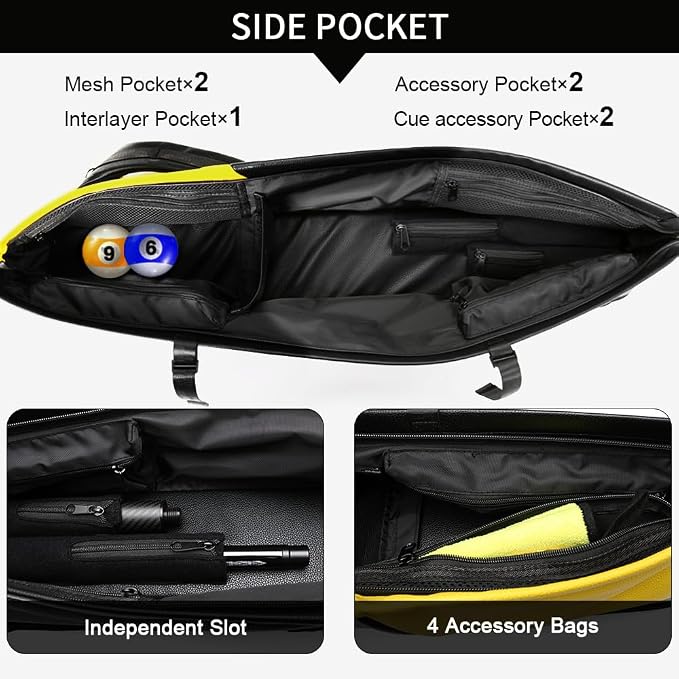 Pool Cue Case – Durable 4x4 & 4x5 Billiard Pool Cue Stick Carrying Case with Large Storage Space, Waterproof Billiards Accessories