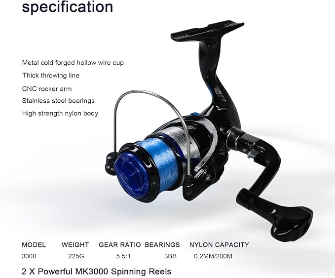 2 Pack 2.1m/6.89ft Telescopic Spinning Fishing Rod Reel Combos with Carrier Bag, Lures, Pliers for Saltwater Freshwater Fishing