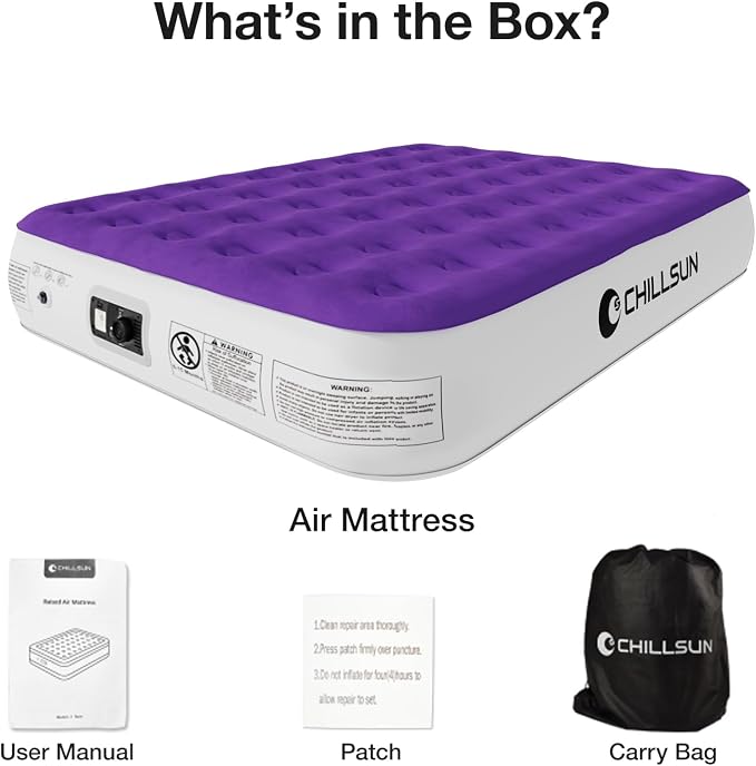 CHILLSUN Queen Air Mattress with Built in Pump,Elevated Durable Inflatable Mattresses with Storage Bag,13" Fast&Easy Inflating Blow Up Airbed,Camping Accessories for Travel&Guests&Home