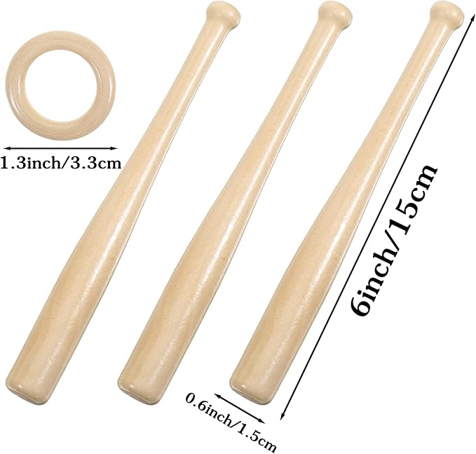 8 Pack Wooden Baseball Display Stand Holder, Mini Baseball Bats and Rings, Creative Gift for Baseball Fans, Office Home Desk Decor