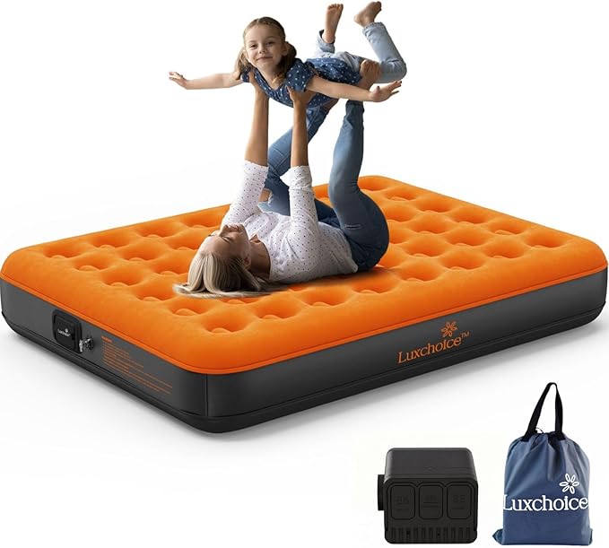 Luxchoice Air Mattress Queen with Cordless Rechargeable Air Pump 9'' Camping Self Inflating Mattress 2 Mins Inflatable Air Bed for Home Guest Outdoors Portable Hiking Travel