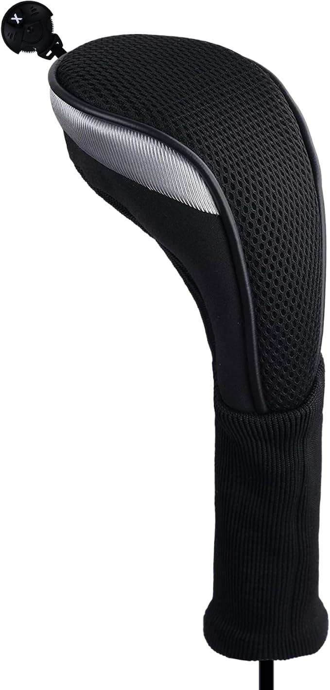 Andux 4pcs Long Neck Golf Hybrid Club Head Covers Dial No. Tag CTMT-02 | Mesh Breathable material | all the Same Size | Coloured Piping | Pull-On Closure