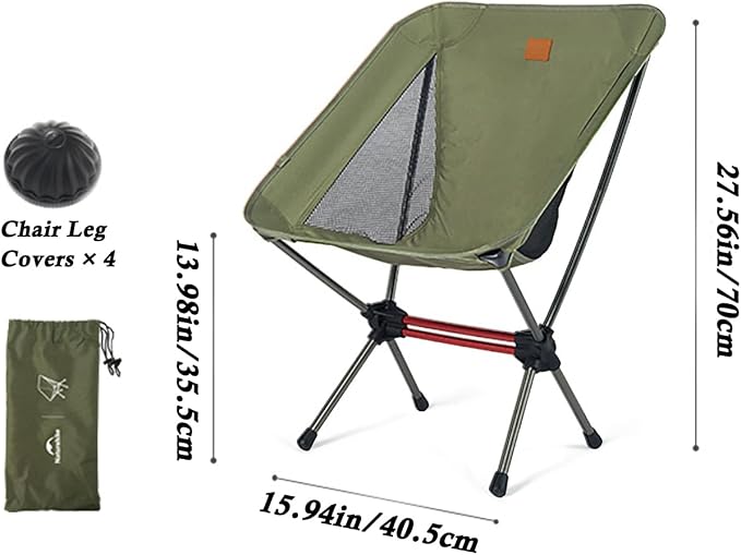 Naturehike Camping Chair, Foldable with Storage Bag, Outdoor Portable Chair for Adults, Lightweight, Supports 330lbs, Backpacking Chair for Fishing, Hiking, Beach, Lawn