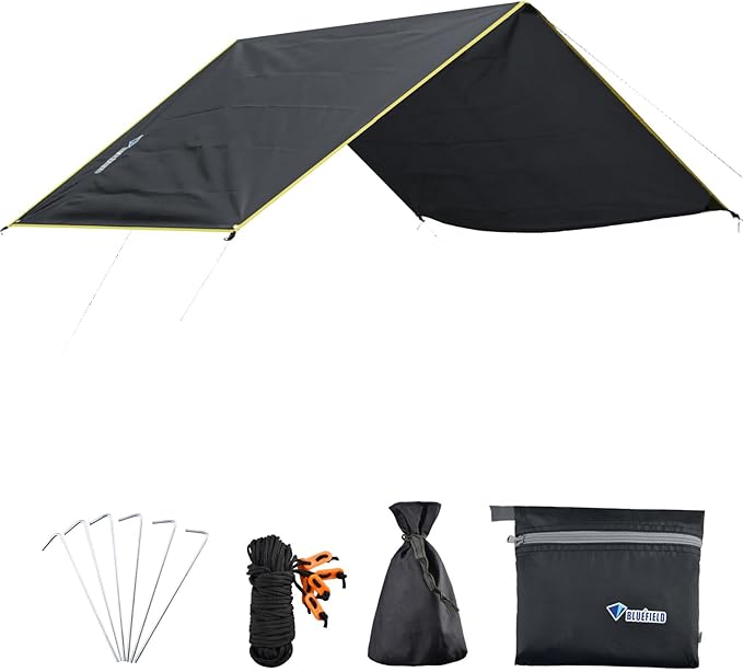 Azarxis Hammock Camping Tarp Rain Fly, Waterproof Tent Shelter Awning Sunshade Cloth Picnic Mat for Outdoor Hiking Beach Backpacking - Included Guy Lines & Stakes