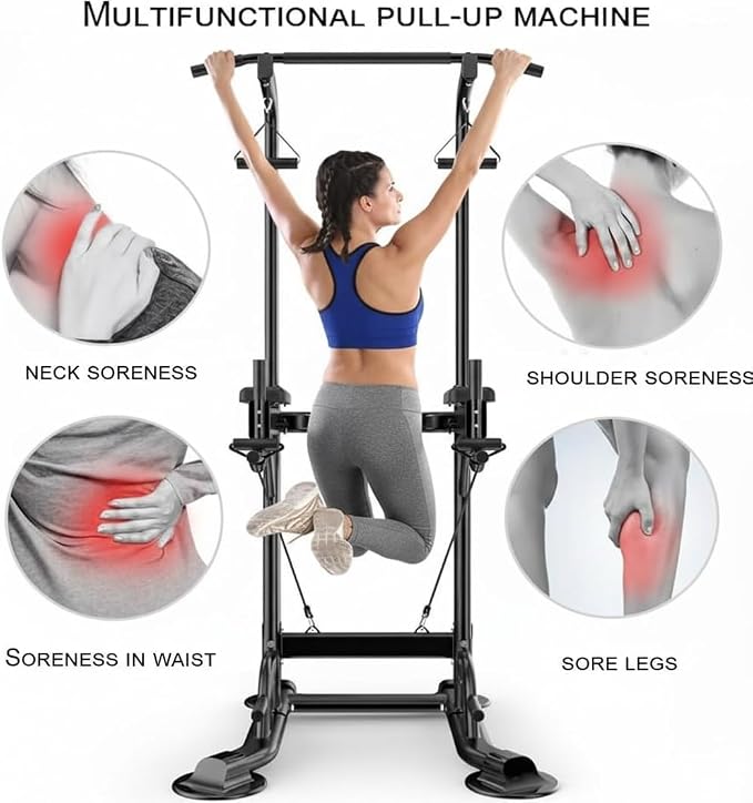 Freestanding Power Tower for Home Gym,Power Tower Dip Station Pull Up Bar with Backrest & Resistance Bands,450 LBS Capacity Chin Up Training Equipment for Adults Teens