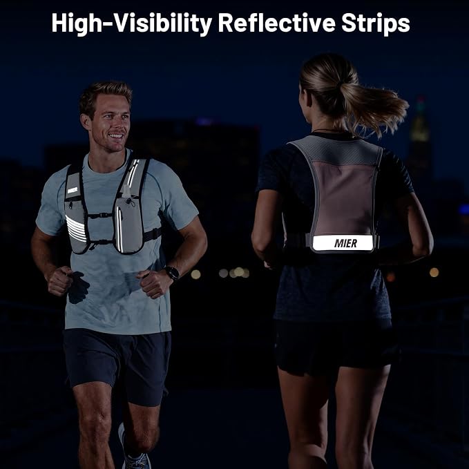 MIER Running Vest for Women Men, Lightweight Breathable Hydration Vest with 500ml Soft Flask Reflective Hydration Backpack for Marathon Cycling Hiking Jogging