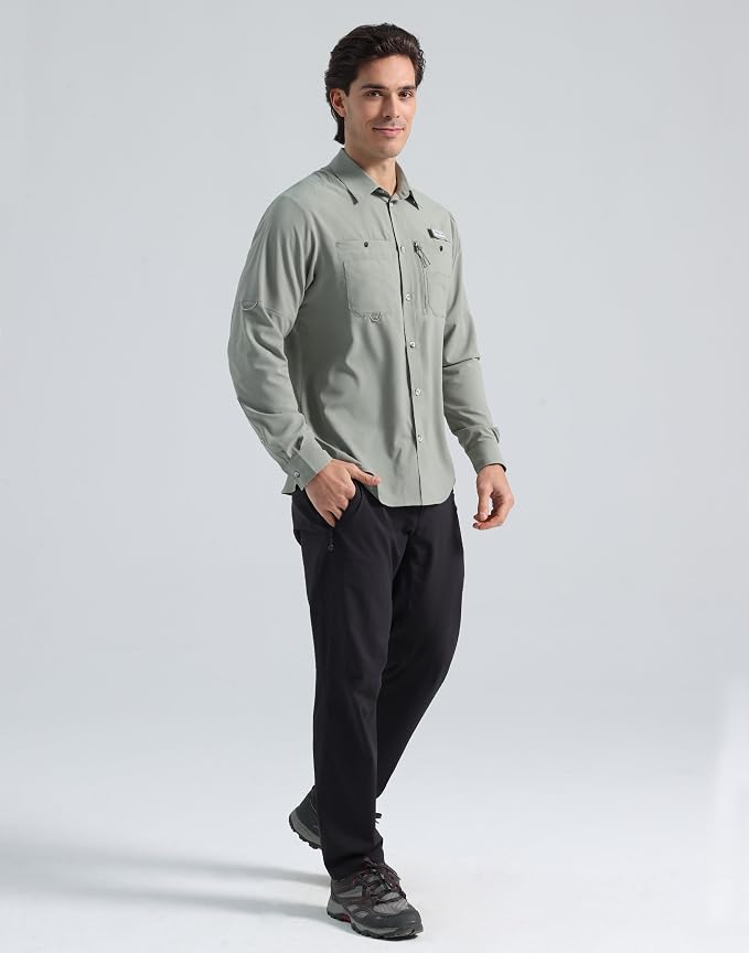 Pioneer Camp Men's Sun Protection Fishing Shirts UPF50+ Long Sleeve UV Quick Dry Cooling Shirts for Travel Camping Hiking