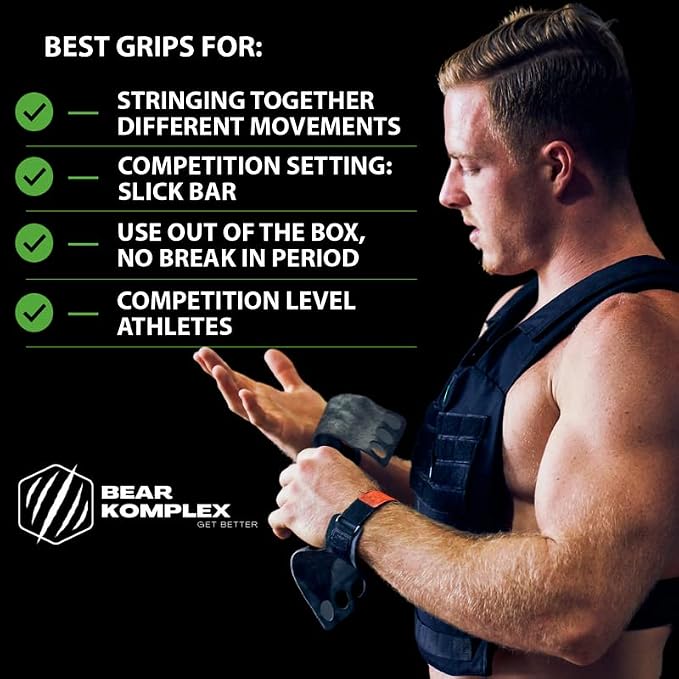 Bear KompleX 2-3 Hole Carbon Hand Grips for Weight Lifting, Cross Training and Gymnastics, Durable Workout Grips with Wrist Wraps, Comfortable Lifting Straps & Workout for Gymnastic Bars