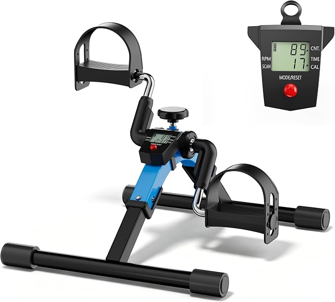 RYGEO Under Desk Bike Pedal Exerciser with LCD Display, Foldable Mini Exercise Bike for Arm & Leg Workout, Portable Desk Bike Peddler Machine for Seniors, Physical Therapy, Home Office