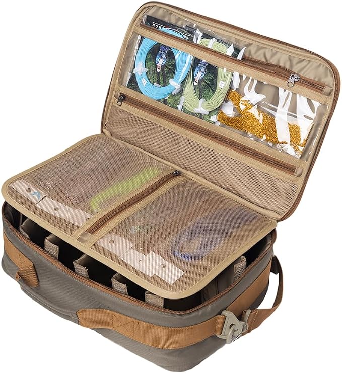 Fly Fishing Reel Case,Shockproof Organizer Bag with Adjustable Dividers, Holds 10 Fly Reels, Protective Travel Gear Bag with Mesh Pocket