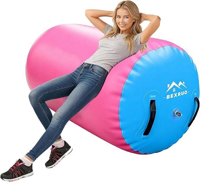 Gymnastic Air Barrel, Inflatable Tumble Track, Tumbling Mat, Roller Octagon Trainer for Back Handspring and Back-bend for Home, Gym, No Pump - 32"H × 40"W