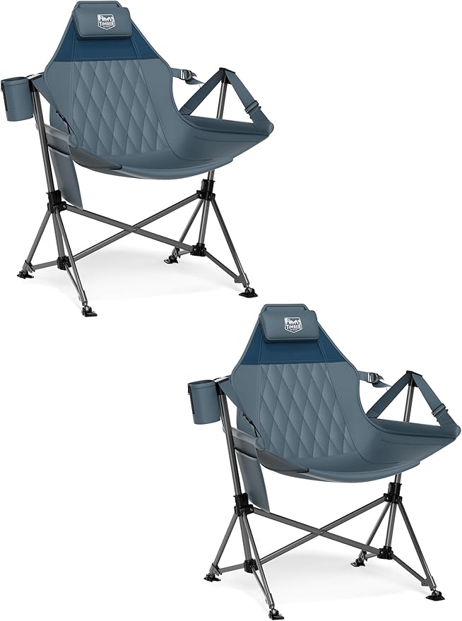 TIMBER RIDGE Oversized Hammock Camping Chair, Swinging Chair with Adjustable Back and Seat Height, Portable Folding Rocking Chair for Outdoor Lawn, Backyard and Patio, Supports 400lbs, Blue, 2 Pack
