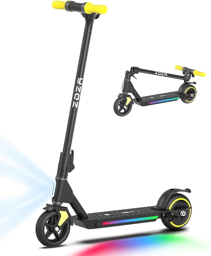 ZDZA ZK01 Electric Scooter for Kids Ages 6–12, Foldable & Lightweight, Adjustable Speed (5/8/10 MPH), LED Display, Kids' Electric Scooter with Headlights & Ambient Lighting