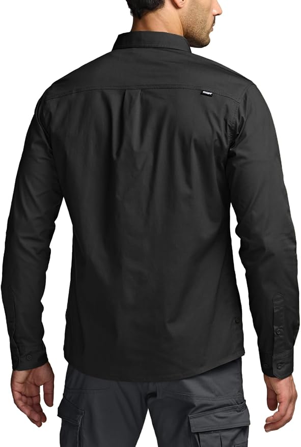 CQR Men's Long Sleeve Tactical Shirts, Ripstop Military Work Shirts, UPF 50+ Breathable Button Down Outdoor Hiking Shirt
