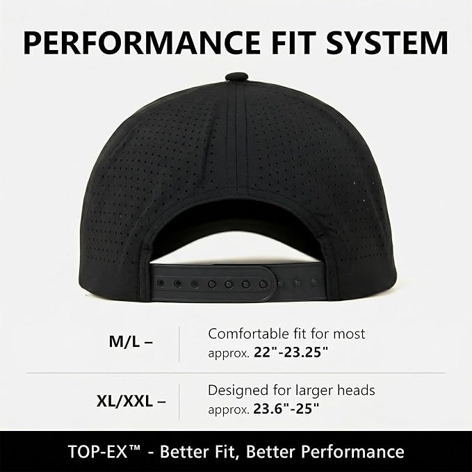 TOP-EX Performance Baseball Hat for Men Water Resistant Golf Cap Running Cooling Snapback Laser Perforated