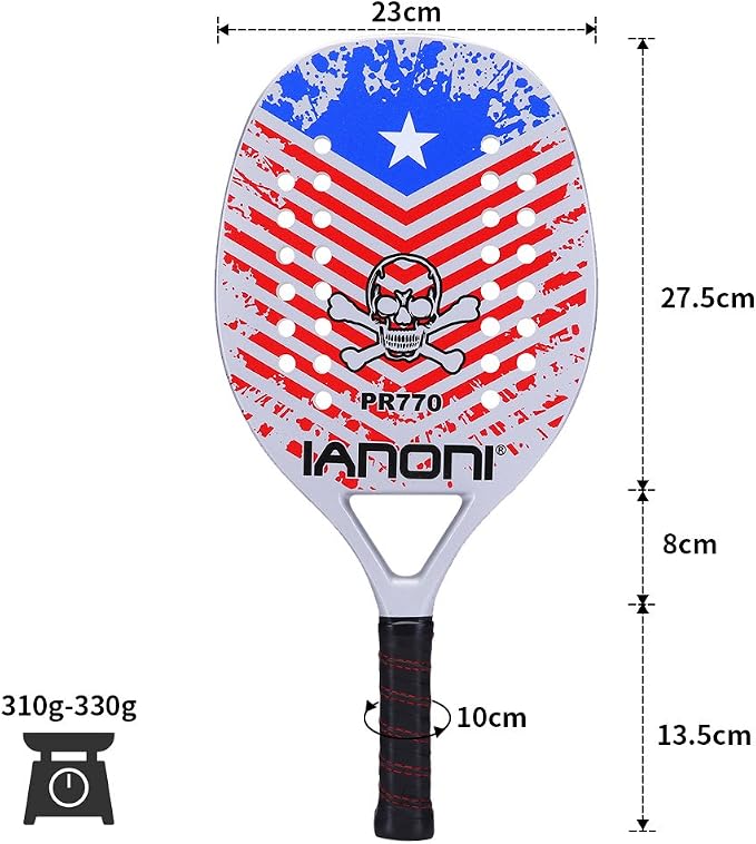 ianoni Beach Tennis Racket,Carbon Fiber Grit Face with EVA Memory Foam Core Beach Tennis Racket