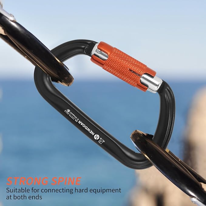 NewDoar 28KN UIAA & CE Certified Auto Climbing Carabiner Professional Heavy Duty Caribeaner for Rappelling D-Shaped