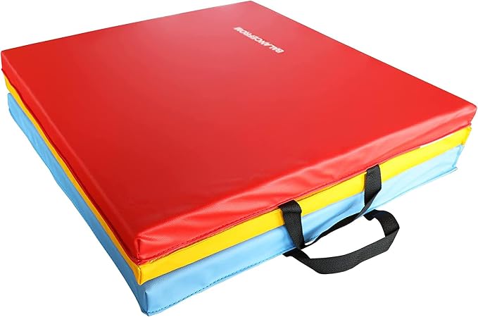 BalanceFrom 6x2 Feet 3-Panel Folding Gymnastics Mat – 1.5-Inch Thick Pad with Vinyl Surface and Carrying Handles for Tumbling, Yoga, Pilates, Home Workouts, and Martial Arts