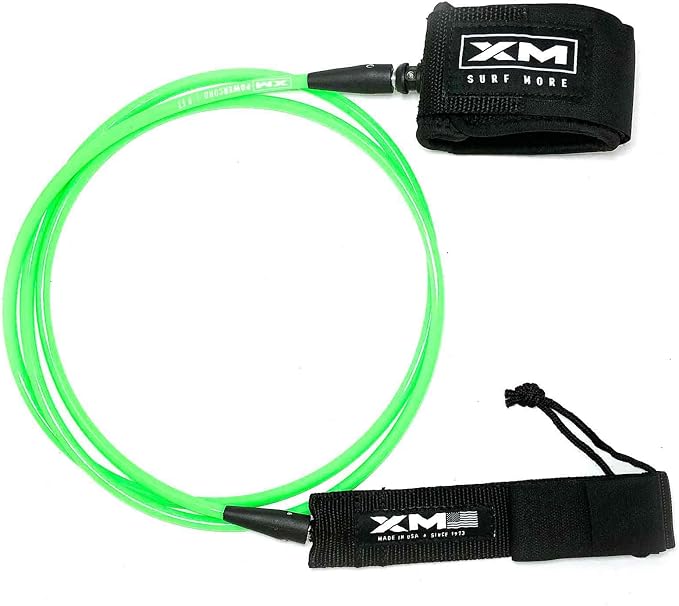 Regular Premium Surfboard Leash, 5/6/7/8/9/12ft Length, Cord (.270 in.) Unbreakable Swivels, Detachable Railsaver, Made in USA [3 Yr Warranty]