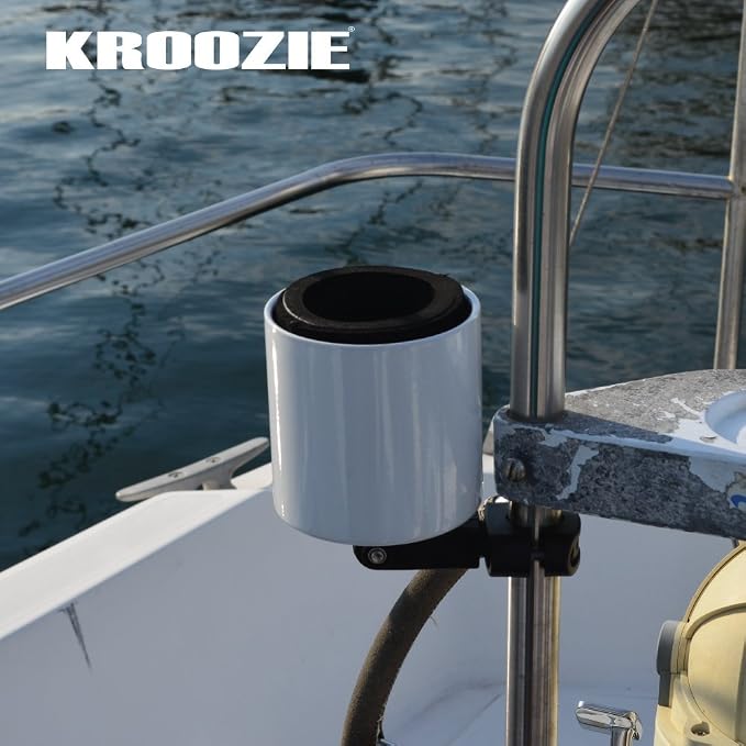 Kroozie Deluxe Bike Bottle Holder – Universal, Stainless Steel Bike Cup Holder for Handlebars – For Vertical or Angled Bars & Drinks up to 48 Oz. – Stroller, Cruiser, & Ebike Accessories