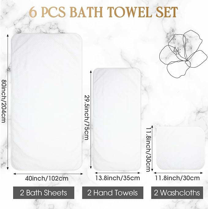 Peryiter Oversized Bath Towels Set of 6 for Adults 40x80 Inches Extra Large Bath Towel Sets Bathroom Sheets Jumbo Shower Towels Quick Dry Absorbent Soft Microfiber for Adults(White)