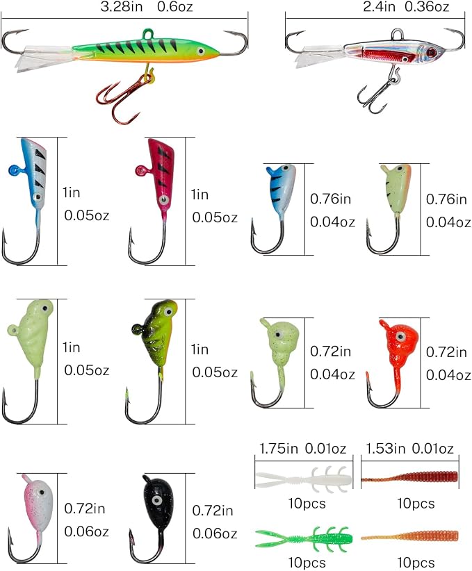 Gonex Ice Fishing Rod Reel Combo Medium Light Carbon Fiber Fiberglass Portable Complete Kit Include Skimmer Spare Rod Spinning Ice Fishing Reel Ice Jig Folding Stool for Winter Fishing