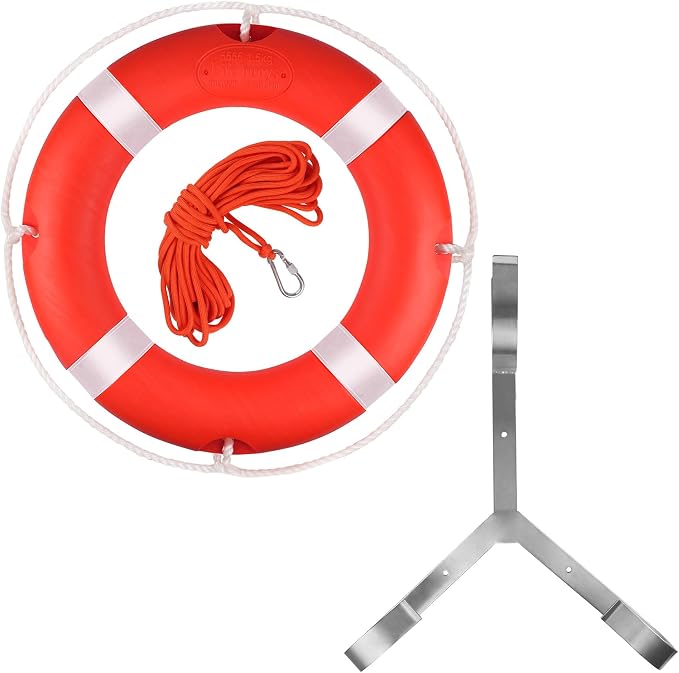 Life Ring 23"/28" Boat Safety Throw Buoy with Reflective Tape & Grab Lines - Orange Life Rings for Boats,Includes Water Floating Saving Rope