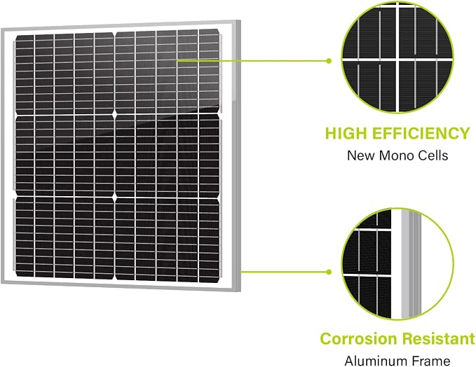 Newpowa 50W Watts 12V Mono 10BB Solar Panel Off Grid Solar Charge Kit 50 Watt 12 Volt Solar Panel+10A PWM Charge Controller+6ft Extension Cable for RV Marine Car Motorcycle Battery Charge Kit