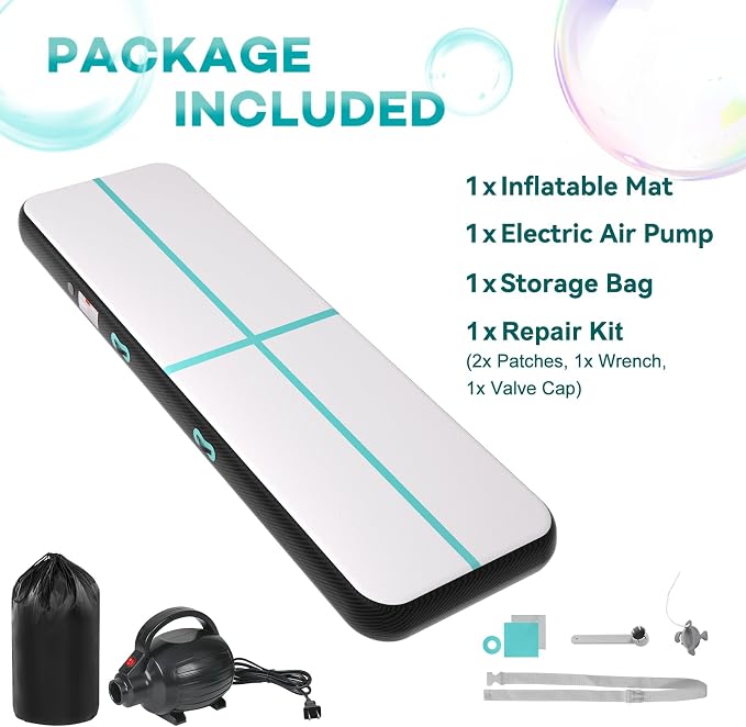 Inflatable Air Gymnastics Tumbling Mat 6ft 10ft 13ft 16ft 20ft, Air Tumble Track Mat 4/8 inches Thickness with Electric Air Pump for Home Use Training Cheerleading Yoga Water Beach Park